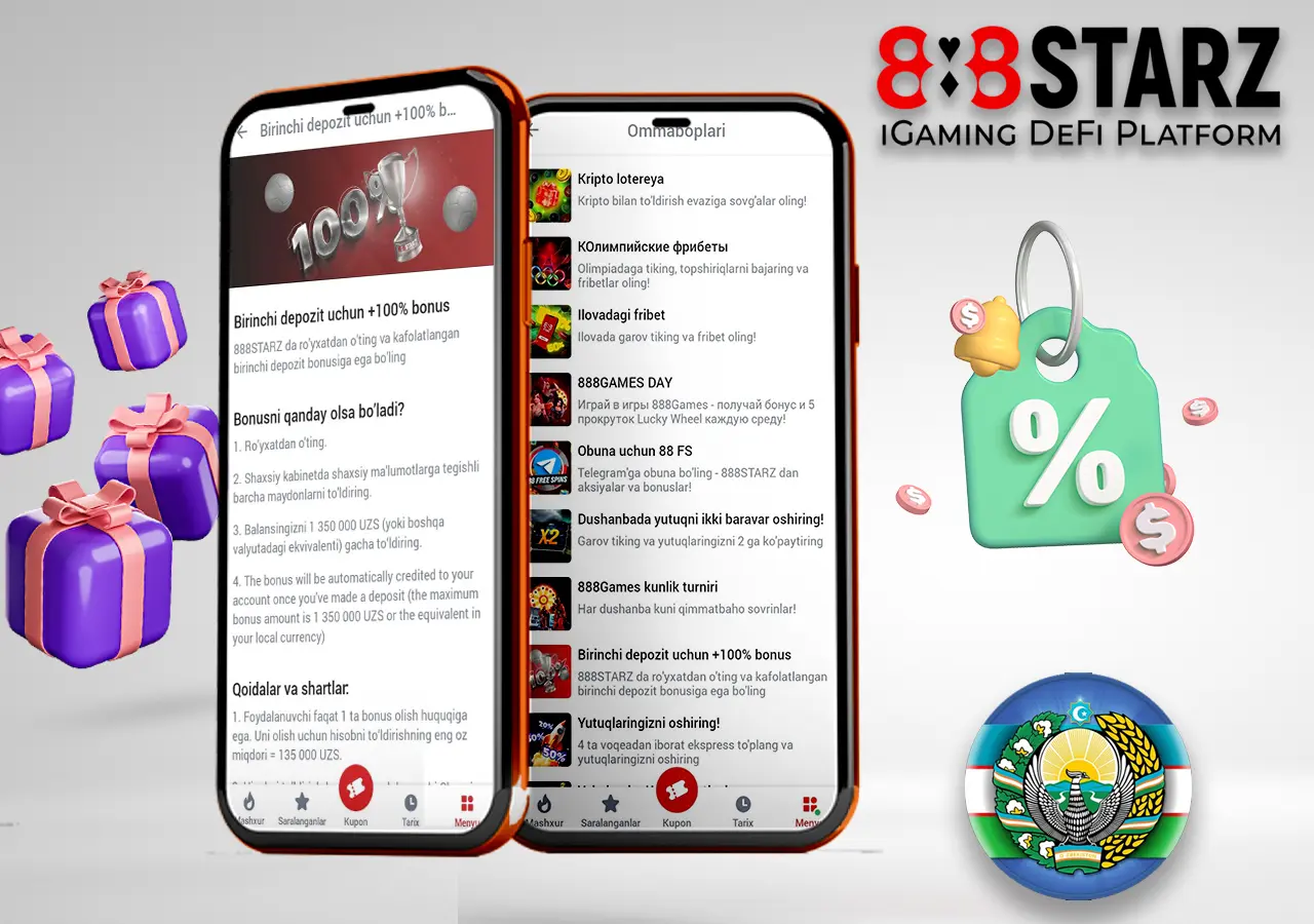 Katta bonus va aktsiyadorlik kazino dasturi 888starz